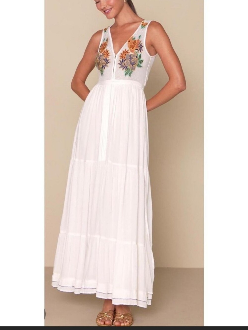 Lulus Embroidered Floral Boho Maxi Dress Women's Large Sleeveless Open Bac
